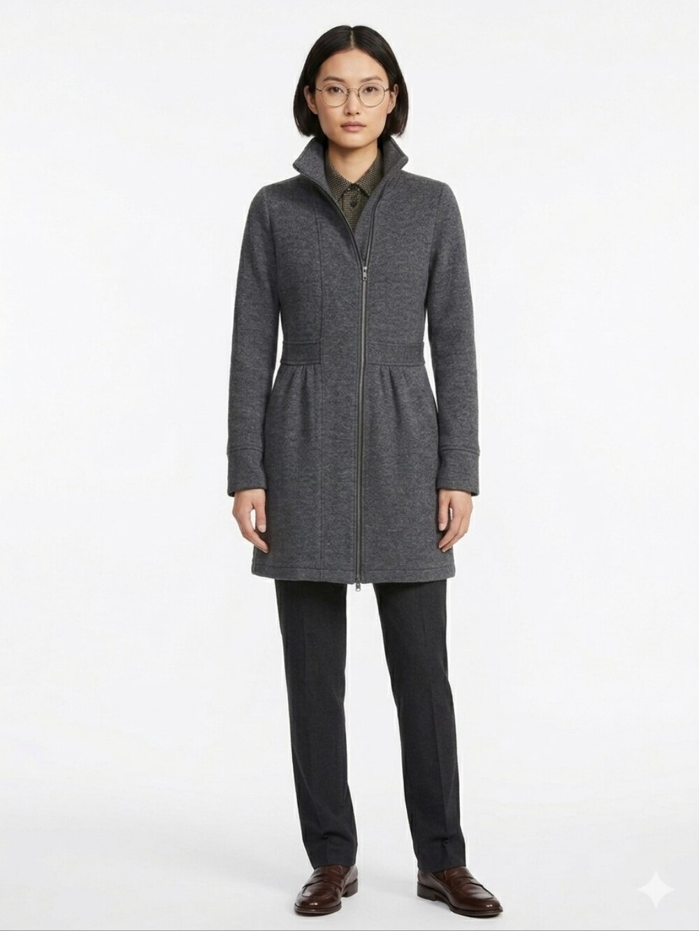 Telluride Grey Wool Blend Sweater Jacket Fit Flare + Full Zip Dark Academia SZ M